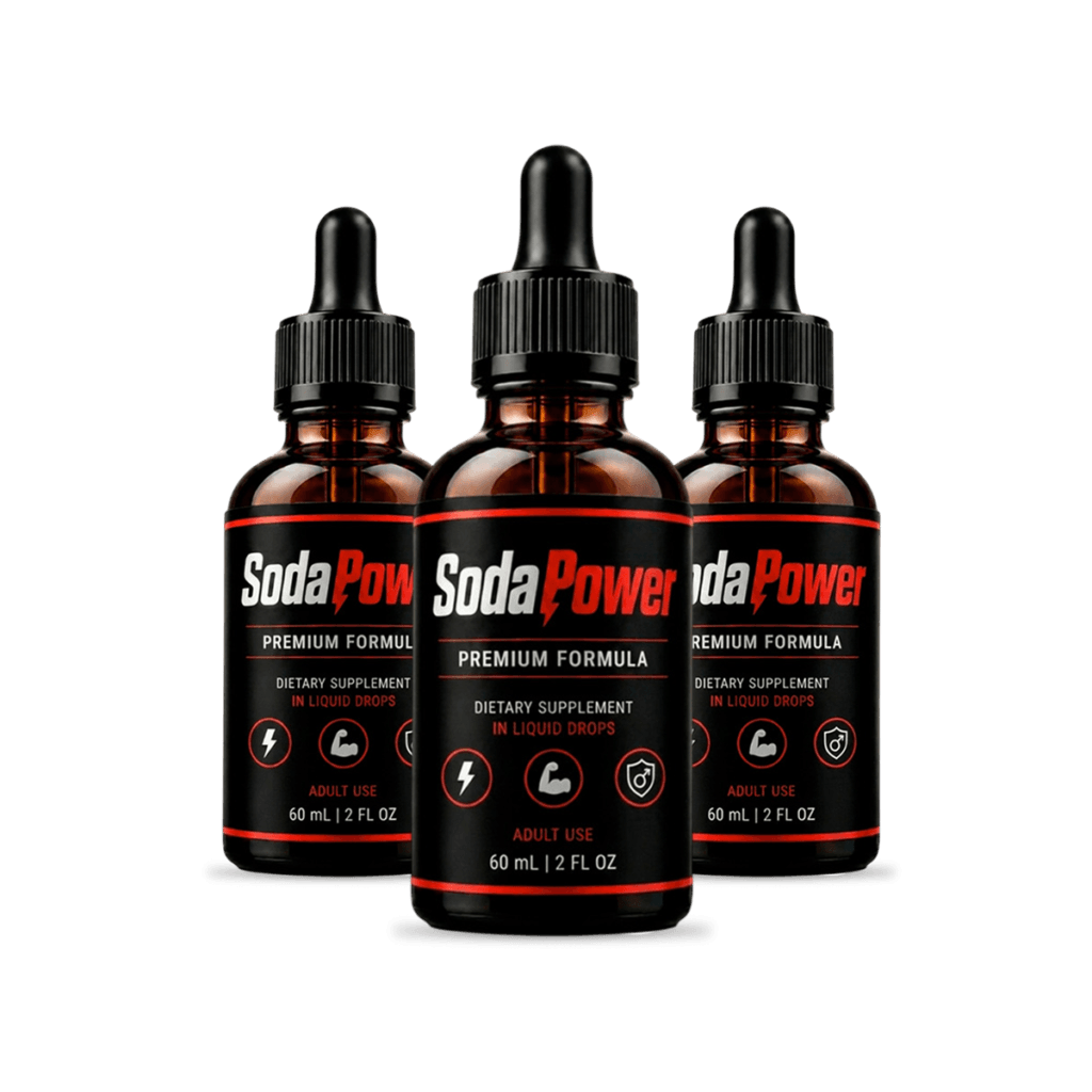 Three bottles of SodaPower men's performance drops
